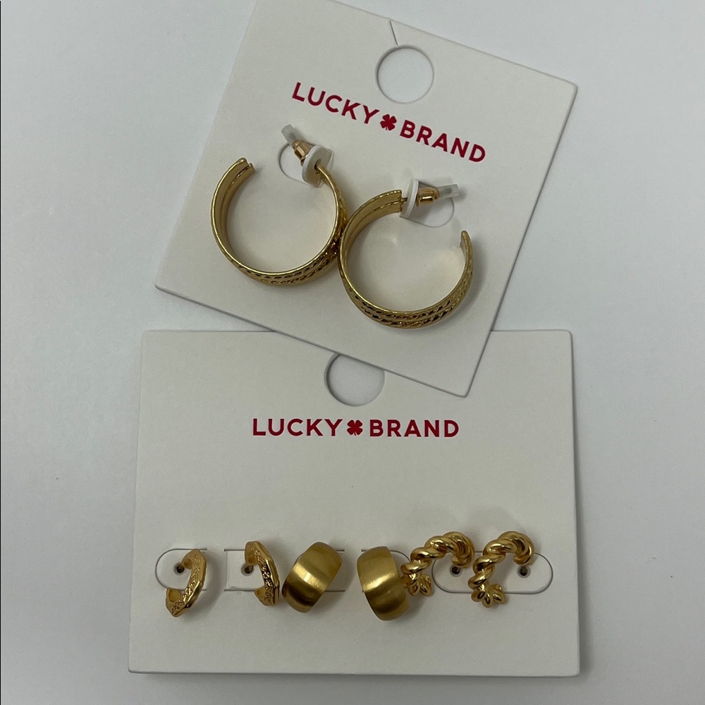 LUCKY BRAND BUNDLE OF 4 EARRINGS GOLD TONE 3 Pack small hoops 1 Lg hoop NWT